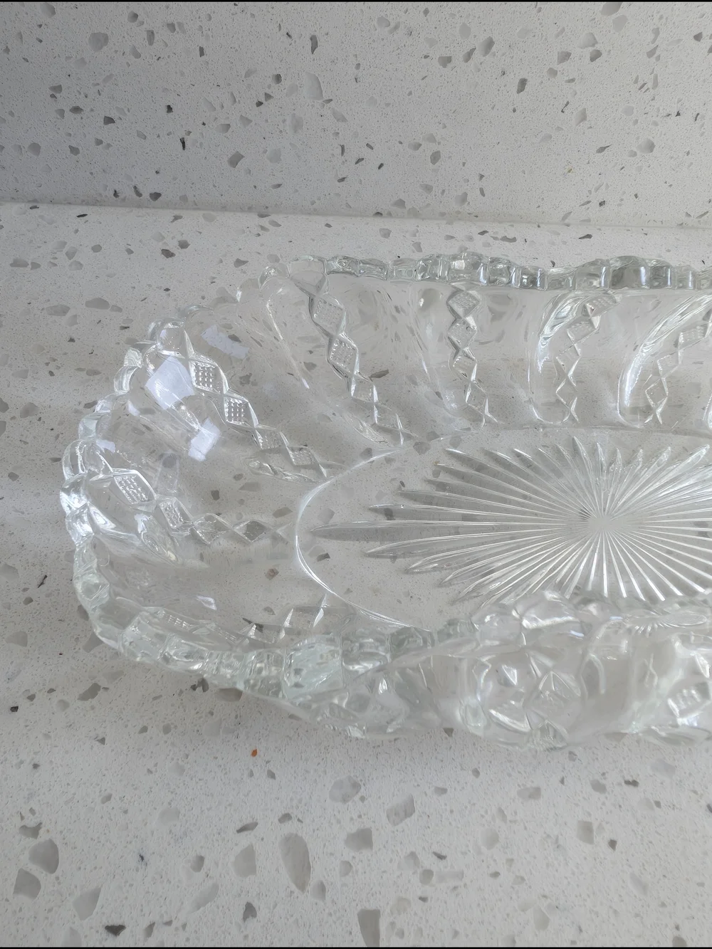 Vintage Clear Pressed Glass Decorative Starburst Serving Tray - Clear